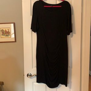 Black rouched dress by Canadian designer